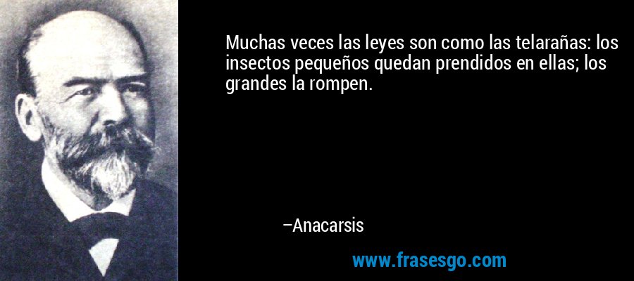 Muchas veces las leyes son como las telarañas: los insectos pequeños quedan prendidos en ellas; los grandes la rompen. – Anacarsis