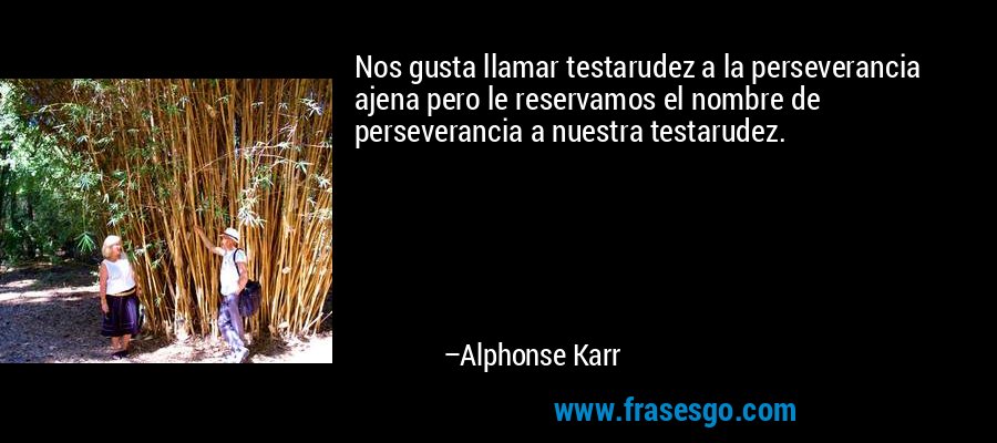 Nos gusta llamar testarudez a la perseverancia ajena pero le reservamos el nombre de perseverancia a nuestra testarudez. – Alphonse Karr
