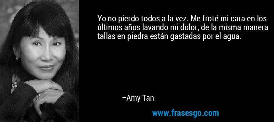 Yo no pierdo todos a la vez. Me froté mi cara en los últimos años lavando mi dolor, de la misma manera tallas en piedra están gastadas por el agua. – Amy Tan