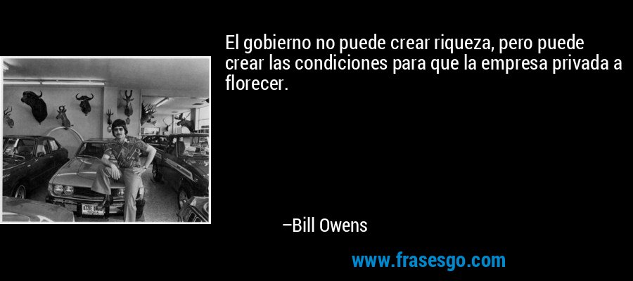 El gobierno no puede crear riqueza, pero puede crear las condiciones para que la empresa privada a florecer. – Bill Owens