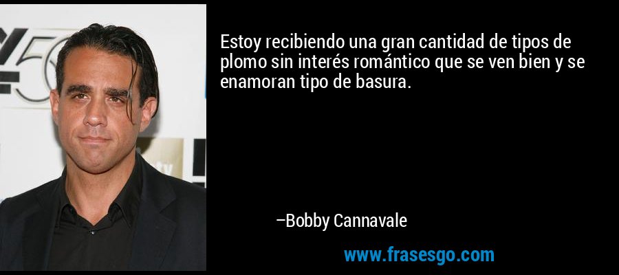 Estoy recibiendo una gran cantidad de tipos de plomo sin interés romántico que se ven bien y se enamoran tipo de basura. – Bobby Cannavale