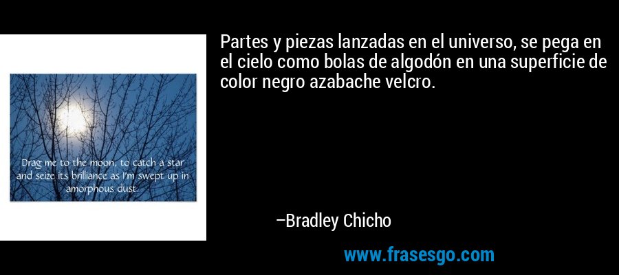 Partes y piezas lanzadas en el universo, se pega en el cielo como bolas de algodón en una superficie de color negro azabache velcro. – Bradley Chicho