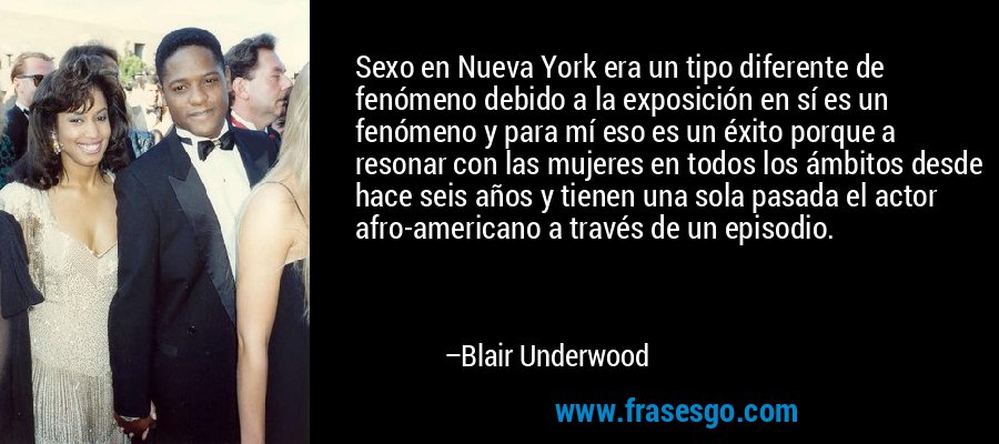 Sexo en Nueva York era un tipo diferente de fenómeno debido a la exposición en sí es un fenómeno y para mí eso es un éxito porque a resonar con las mujeres en todos los ámbitos desde hace seis años y tienen una sola pasada el actor afro-americano a través de un episodio. – Blair Underwood