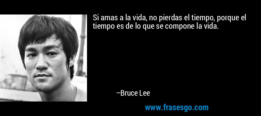 Si amas a la vida, no pierdas el tiempo, porque el tiempo es de lo que se compone la vida. – Bruce Lee