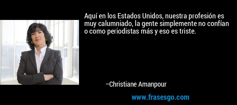 Aquí en los Estados Unidos, nuestra profesión es muy calumniado, la gente simplemente no confían o como periodistas más y eso es triste. – Christiane Amanpour