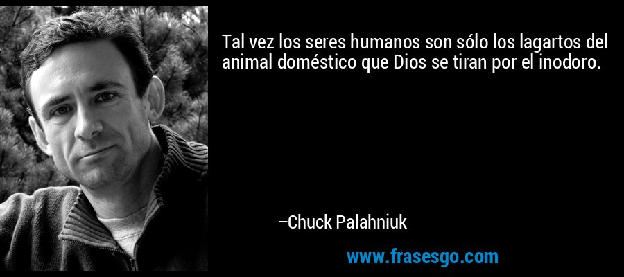 Tal vez los seres humanos son sólo los lagartos del animal doméstico que Dios se tiran por el inodoro. – Chuck Palahniuk