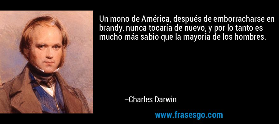 Un mono de América, después de emborracharse en brandy, nunca tocaría de nuevo, y por lo tanto es mucho más sabio que la mayoría de los hombres. – Charles Darwin