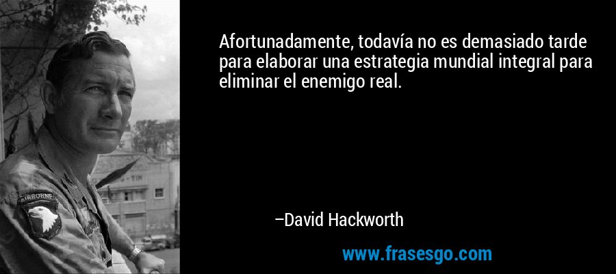 Afortunadamente, todavía no es demasiado tarde para elaborar una estrategia mundial integral para eliminar el enemigo real. – David Hackworth