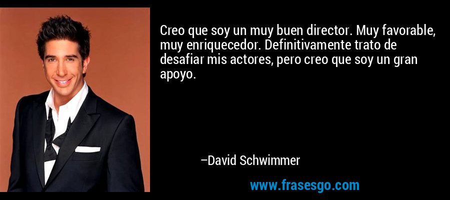 Creo que soy un muy buen director. Muy favorable, muy enriquecedor. Definitivamente trato de desafiar mis actores, pero creo que soy un gran apoyo. – David Schwimmer