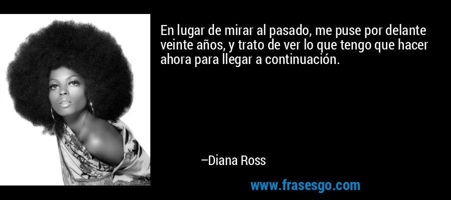 En lugar de mirar al pasado, me puse por delante veinte años, y trato de ver lo que tengo que hacer ahora para llegar a continuación. – Diana Ross