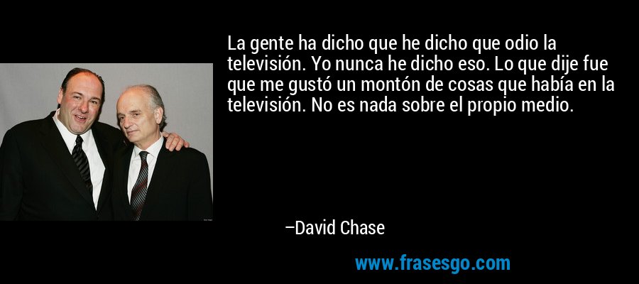 La gente ha dicho que he dicho que odio la televisión. Yo nunca he dicho eso. Lo que dije fue que me gustó un montón de cosas que había en la televisión. No es nada sobre el propio medio. – David Chase