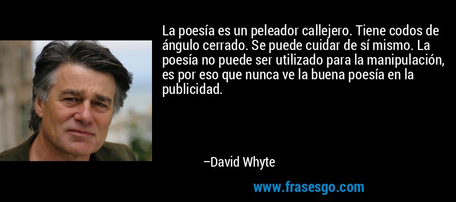 La poesía es un peleador callejero. Tiene codos de ángulo cerrado. Se puede cuidar de sí mismo. La poesía no puede ser utilizado para la manipulación, es por eso que nunca ve la buena poesía en la publicidad. – David Whyte