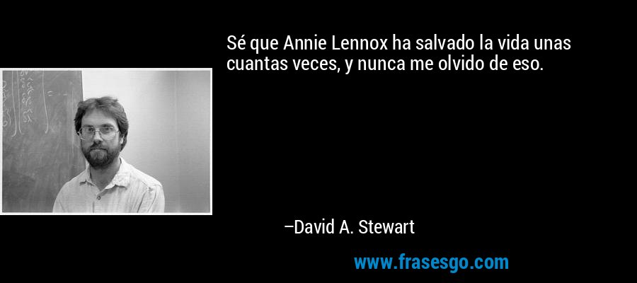 Sé que Annie Lennox ha salvado la vida unas cuantas veces, y nunca me olvido de eso. – David A. Stewart