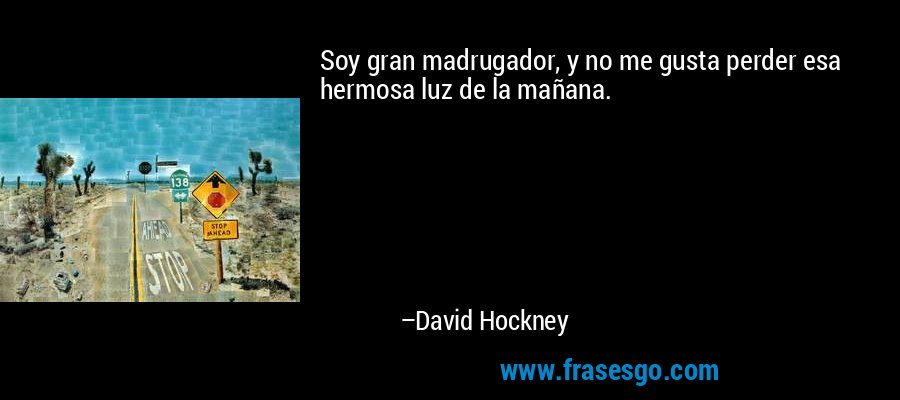 Soy gran madrugador, y no me gusta perder esa hermosa luz de la mañana. – David Hockney