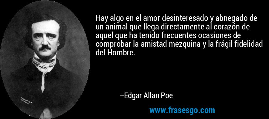 Hay algo en el amor desinteresado y abnegado de un animal que llega directamente al corazón de aquel que ha tenido frecuentes ocasiones de comprobar la amistad mezquina y la frágil fidelidad del Hombre. – Edgar Allan Poe