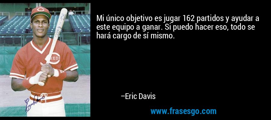 Mi único objetivo es jugar 162 partidos y ayudar a este equipo a ganar. Si puedo hacer eso, todo se hará cargo de sí mismo. – Eric Davis