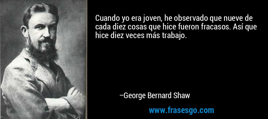 Cuando yo era joven, he observado que nueve de cada diez cosas que hice fueron fracasos. Así que hice diez veces más trabajo. – George Bernard Shaw