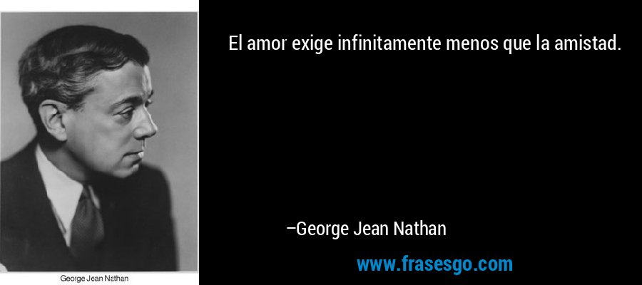 El amor exige infinitamente menos que la amistad. – George Jean Nathan