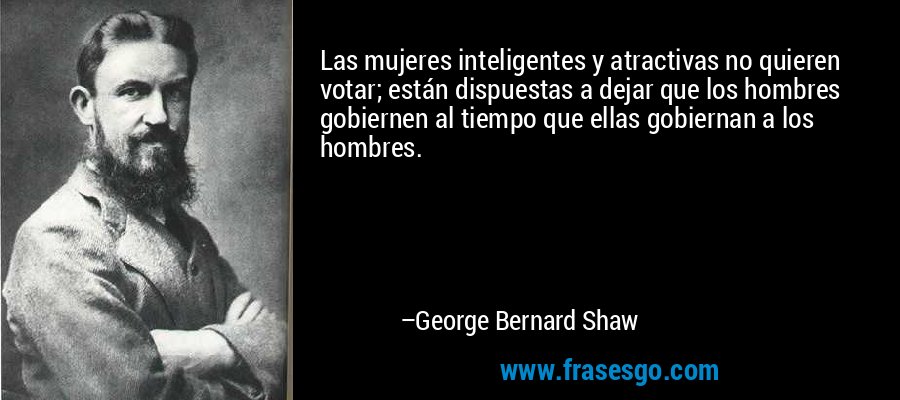 Las mujeres inteligentes y atractivas no quieren votar; están dispuestas a dejar que los hombres gobiernen al tiempo que ellas gobiernan a los hombres. – George Bernard Shaw
