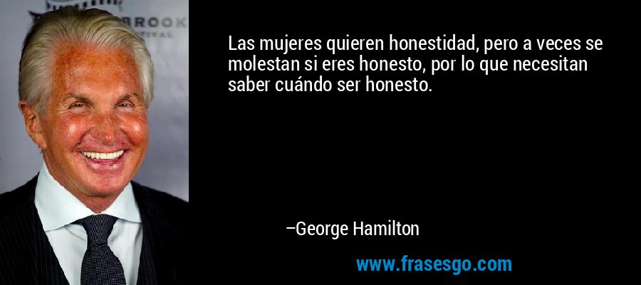 Las mujeres quieren honestidad, pero a veces se molestan si eres honesto, por lo que necesitan saber cuándo ser honesto. – George Hamilton
