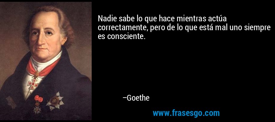 Nadie sabe lo que hace mientras actúa correctamente, pero de lo que está mal uno siempre es consciente. – Goethe