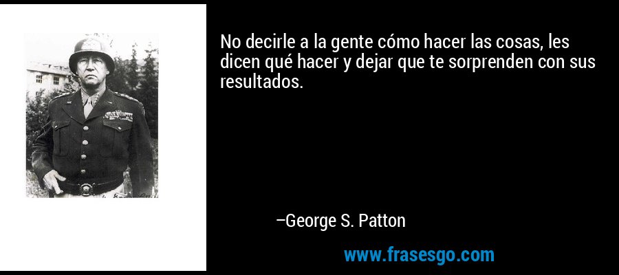 No decirle a la gente cómo hacer las cosas, les dicen qué hacer y dejar que te sorprenden con sus resultados. – George S. Patton