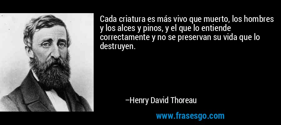 Cada criatura es más vivo que muerto, los hombres y los alces y pinos, y el que lo entiende correctamente y no se preservan su vida que lo destruyen. – Henry David Thoreau