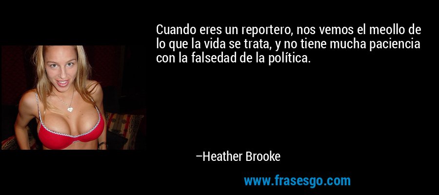 Cuando eres un reportero, nos vemos el meollo de lo que la vida se trata, y no tiene mucha paciencia con la falsedad de la política. – Heather Brooke