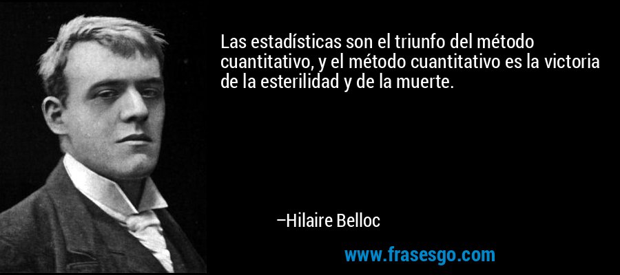 Las estadísticas son el triunfo del método cuantitativo, y el método cuantitativo es la victoria de la esterilidad y de la muerte. – Hilaire Belloc