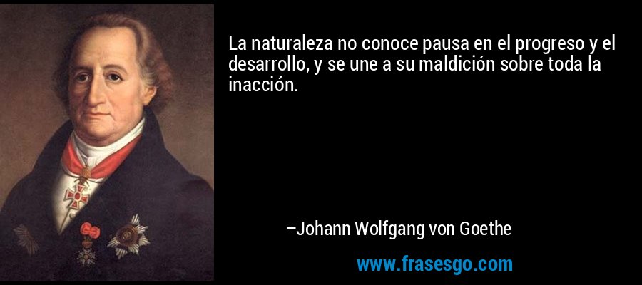 La naturaleza no conoce pausa en el progreso y el desarrollo, y se une a su maldición sobre toda la inacción. – Johann Wolfgang von Goethe