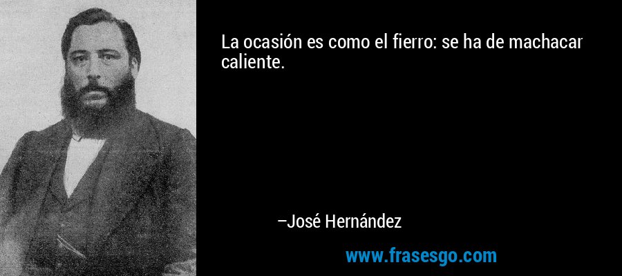 La ocasión es como el fierro: se ha de machacar caliente. – José Hernández
