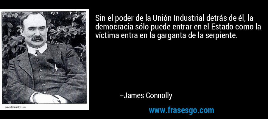 Sin el poder de la Unión Industrial detrás de él, la democracia sólo puede entrar en el Estado como la víctima entra en la garganta de la serpiente. – James Connolly