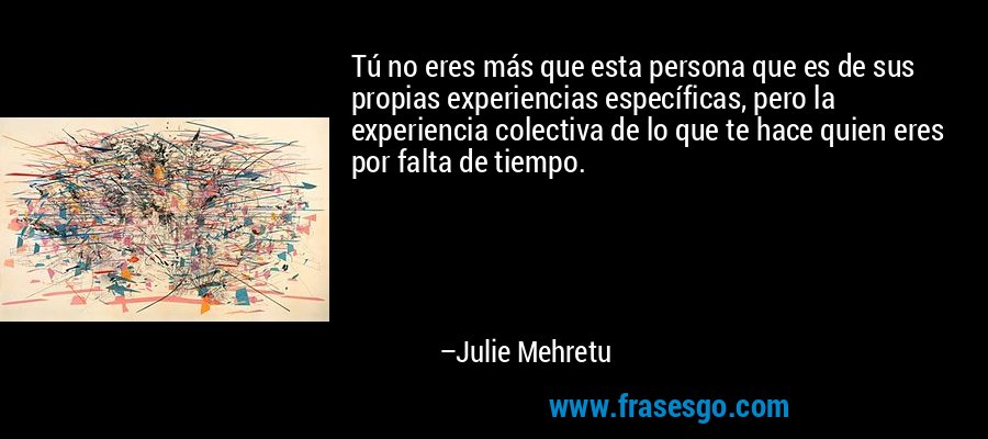 Tú no eres más que esta persona que es de sus propias experiencias específicas, pero la experiencia colectiva de lo que te hace quien eres por falta de tiempo. – Julie Mehretu
