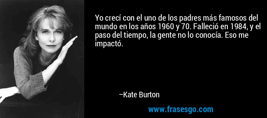 Yo crecí con el uno de los padres más famosos del mundo en los años 1960 y 70. Falleció en 1984, y el paso del tiempo, la gente no lo conocía. Eso me impactó. – Kate Burton