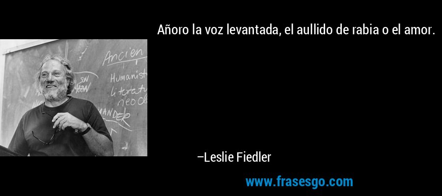 Añoro la voz levantada, el aullido de rabia o el amor. – Leslie Fiedler