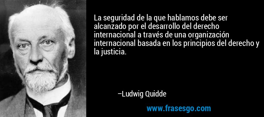 La seguridad de la que hablamos debe ser alcanzado por el desarrollo del derecho internacional a través de una organización internacional basada en los principios del derecho y la justicia. – Ludwig Quidde