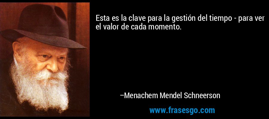 Esta es la clave para la gestión del tiempo - para ver el valor de cada momento. – Menachem Mendel Schneerson