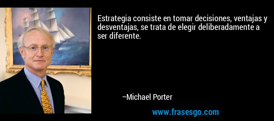 Estrategia consiste en tomar decisiones, ventajas y desventajas, se trata de elegir deliberadamente a ser diferente. – Michael Porter