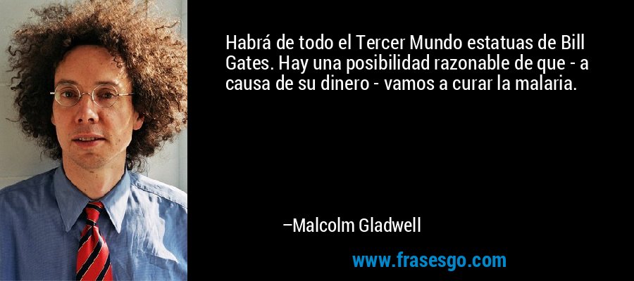 Habrá de todo el Tercer Mundo estatuas de Bill Gates. Hay una posibilidad razonable de que - a causa de su dinero - vamos a curar la malaria. – Malcolm Gladwell