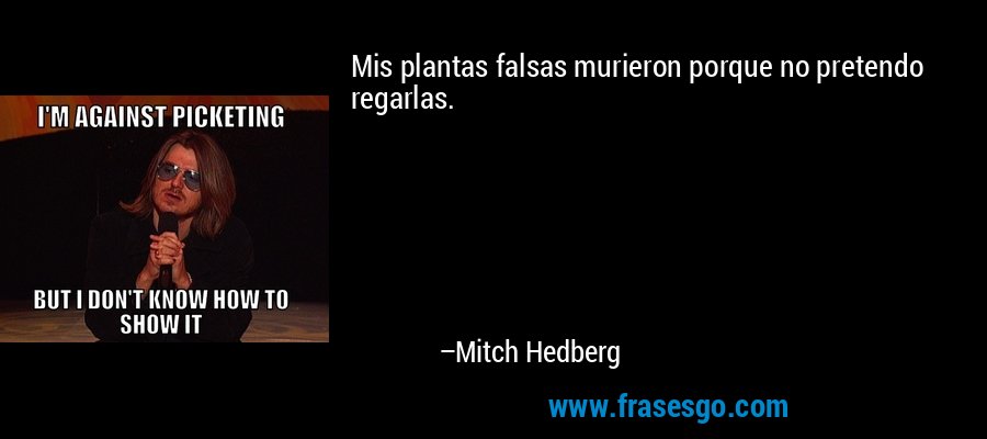 Mis plantas falsas murieron porque no pretendo regarlas. – Mitch Hedberg