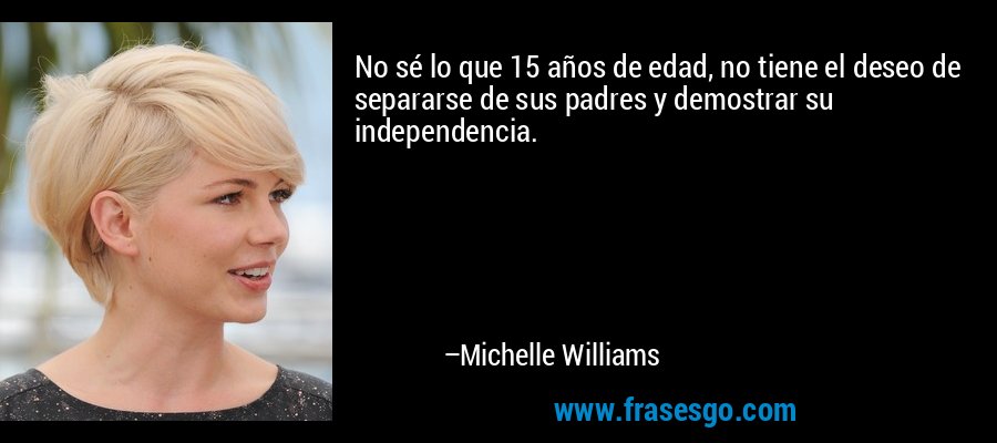 No sé lo que 15 años de edad, no tiene el deseo de separarse de sus padres y demostrar su independencia. – Michelle Williams