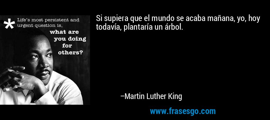 Si supiera que el mundo se acaba mañana, yo, hoy todavía, plantaría un árbol. – Martin Luther King