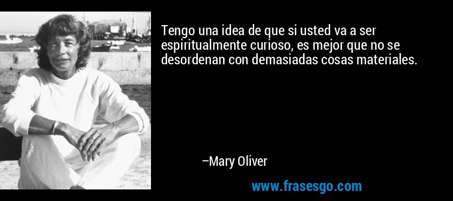 Tengo una idea de que si usted va a ser espiritualmente curioso, es mejor que no se desordenan con demasiadas cosas materiales. – Mary Oliver