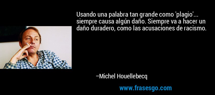 Usando una palabra tan grande como 'plagio'... siempre causa algún daño. Siempre va a hacer un daño duradero, como las acusaciones de racismo. – Michel Houellebecq