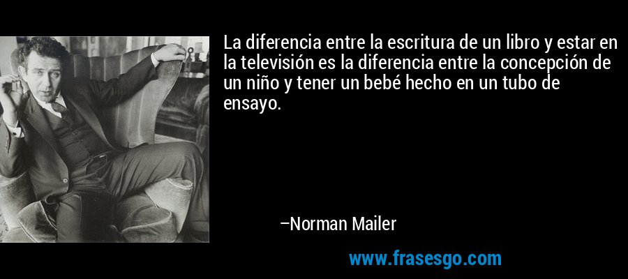 La diferencia entre la escritura de un libro y estar en la televisión es la diferencia entre la concepción de un niño y tener un bebé hecho en un tubo de ensayo. – Norman Mailer