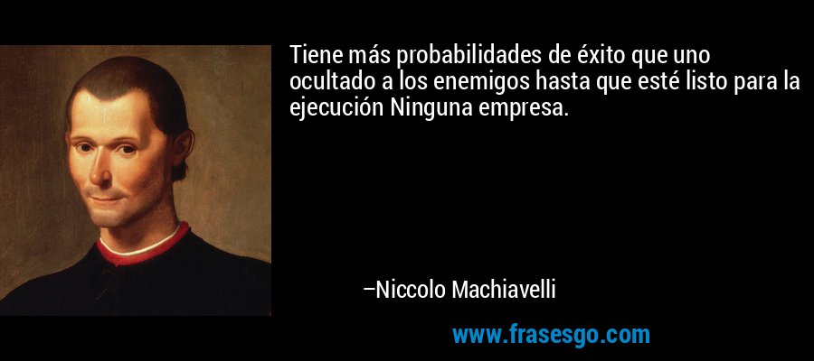 Tiene más probabilidades de éxito que uno ocultado a los enemigos hasta que esté listo para la ejecución Ninguna empresa. – Niccolo Machiavelli