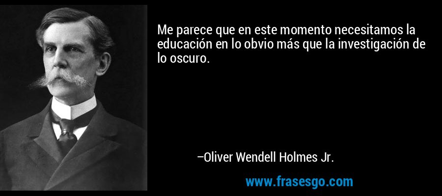 Me parece que en este momento necesitamos la educación en lo obvio más que la investigación de lo oscuro. – Oliver Wendell Holmes Jr.