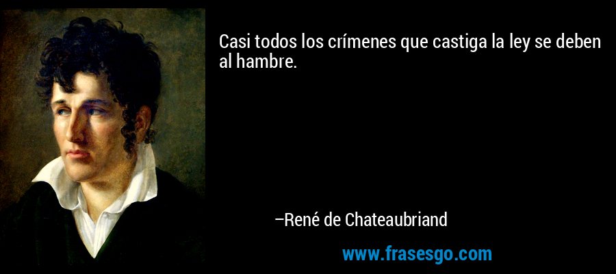 Casi todos los crímenes que castiga la ley se deben al hambre. – René de Chateaubriand