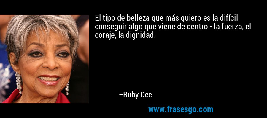 El tipo de belleza que más quiero es la difícil conseguir algo que viene de dentro - la fuerza, el coraje, la dignidad. – Ruby Dee