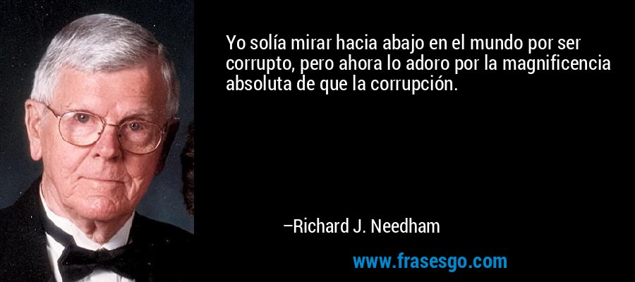 Yo solía mirar hacia abajo en el mundo por ser corrupto, pero ahora lo adoro por la magnificencia absoluta de que la corrupción. – Richard J. Needham